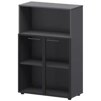 Шкаф средний с нишей со стеклом в ал. рамке СМШ38.28RS Графит 792x380x1190 Кортез | Защита-Офис - интернет-магазин сейфов, кресел, металлической и офисной мебели в Казани и Йошкар-Оле