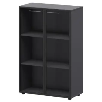 Шкаф средний со стеклом в ал. рамке СМШ38RS Графит 792x380x1190 Кортез | Защита-Офис - интернет-магазин сейфов, кресел, металлической и офисной мебели в Казани и Йошкар-Оле