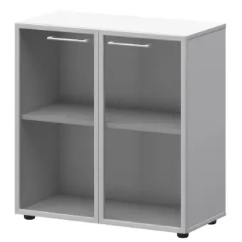 Шкаф низкий со стеклом в ал. рамке СМШ28RS(Б) Белый 792x380x811 Кортез | Защита-Офис - интернет-магазин сейфов, кресел, металлической и офисной мебели в Казани и Йошкар-Оле
