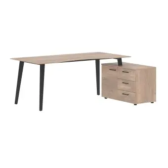 Стол руководителя с тумбой JCT 1813(R) Дуб Каньон/Антрацит 1800х1300х750 JAY | Защита-Офис - интернет-магазин сейфов, кресел, металлической и офисной мебели в Казани и Йошкар-Оле
