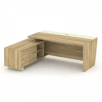 Corner Стол руководителя с тумбой COR.SRT-20 (L) Гикори Песочный/Ваниль/Металл Ваниль 2000*1800*750 | Защита-Офис - интернет-магазин сейфов, кресел, металлической и офисной мебели в Казани и Йошкар-Оле