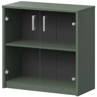 Стеллаж низкий с прозрачным стеклом А-302/А-стл302пр Тайга 770x370x850 Арго | Защита-Офис - интернет-магазин сейфов, кресел, металлической и офисной мебели в Казани и Йошкар-Оле