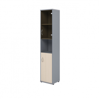 Шкаф колонка с малой глухой и стеклянной дверьми СУ-1.4(R) клен/металлик 406*365*1975 Imago