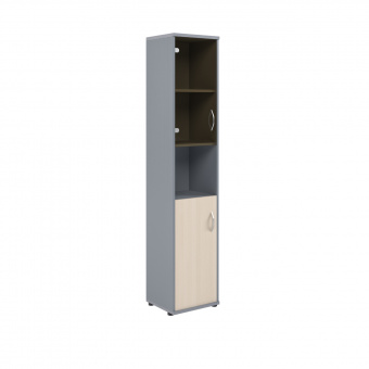 Шкаф колонка с малой глухой и стеклянной дверьми СУ-1.4(L) клен/металлик 406*365*1975 Imago
